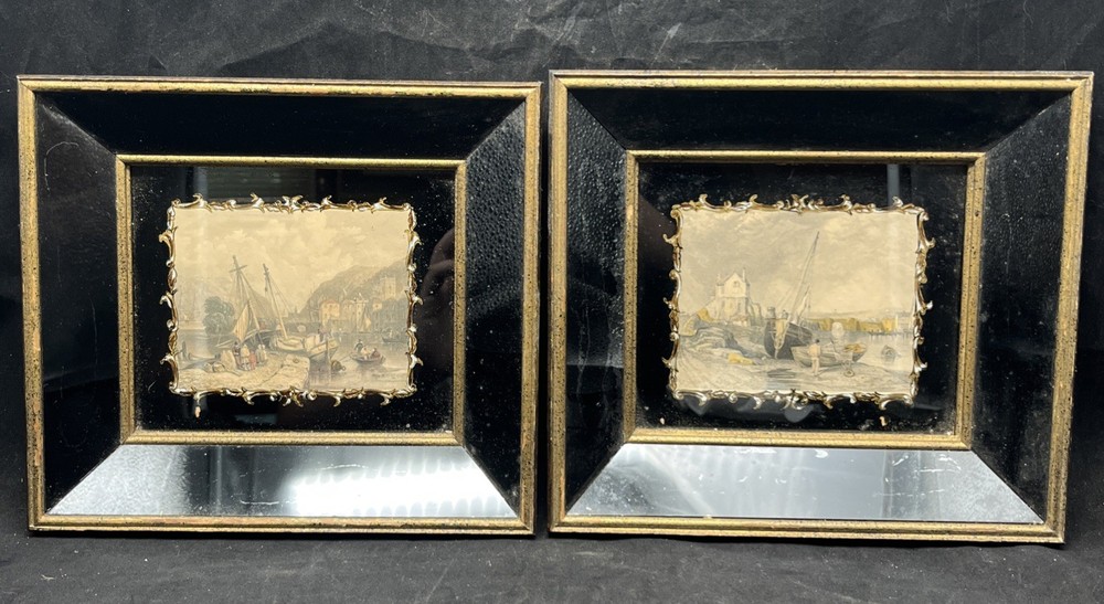 Lot Of (2) Coastal Sea Harbor Boat Dock Framed Photos In 9.5 X 9 Frames @61