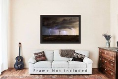 Storm Photography Print: Oklahoma Windmill Lightning Farm Weather Country Photo