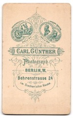 Photograph Carl Günther, Berlin, Behrenstraße 24, portrait of a lady in elegant