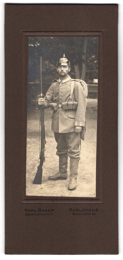Photograph Karl Bauer, Karlsruhe, Soldier in Field Grey Uniform with Baden Pick