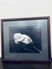 Black & White Portrait Photograph of Baby in Hands, Happy Mother’s Day,