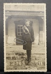 Photo Portrait Inn House Woman Fur Handbag Building Sign 1944 Upper Bavaria