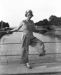 LARGER SIZE fine art glass negative, 1930’s girl in modern costume and shoes