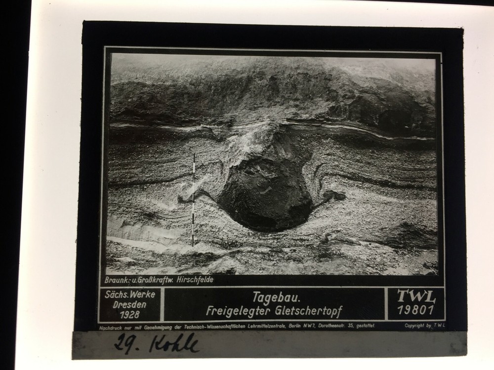 Original Glass Slide Sächs. Werke Tagebau Gletschert ca. 1928 8,5x10cm B/W