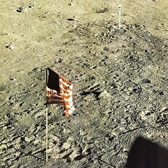 1969 NASA Moon Landing Photo US Flag and Footprints Apollo 11 Historic Print