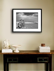 Boardwalk View With Bike In Antibes France Black And White12x16 Fine Art Print