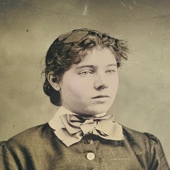 Vintage Tin Photograph Portrait Woman 3.25×3.25 inch Antique Style