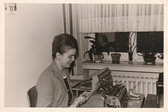 Vintage Photo Pretty Woman in Office Typewriter Snapshot 1960s