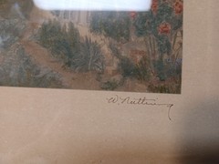 Wallace Nutting «Hollyhock Cottage» Antique Signed Print Hand Tinted