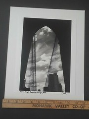 Vintage1997 B&W Photo Brooklyn Bridge, Arch Angel by Photographer Sam Kash