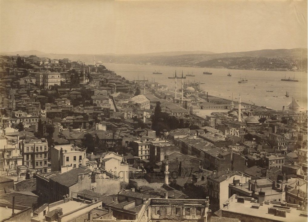 Istanbul Turkey Bosphorus aerial view antique albumen art photo