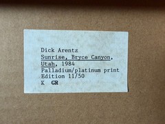 Vintage 1984 Dick Arentz Palladium / Platinum Print, Sunrise Bryce Canyon Utah