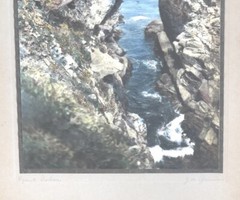 Vintage J.M. Garrison Hand Tint Oil Color Photo Point Lobos CA 10.5”x15.5” VGC