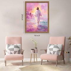 Framed Pink Jesus Wall Art Gifts for Christian, Jesus Walking On Water Canvas…