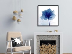 Pyradecor Large Black Framed Wall Art Blue Flickering Flower Canvas Prints Gr…