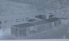 Great old negative – unknown bridge with inland freighter?? place ?