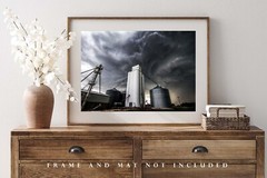 Country Photography Print of Storm Clouds Swirling Over Grain Elevator in Kansas