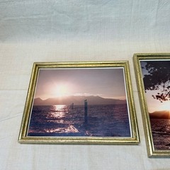 Vintage Framed Sunset Photography Pair Gold Tone Frames Wall Decor 1980s