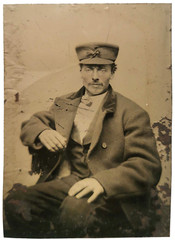 MID-19TH C AMERICAN ANTIQUE B & W OCCUPATIONAL TINTYPE RR CONDUCTOR