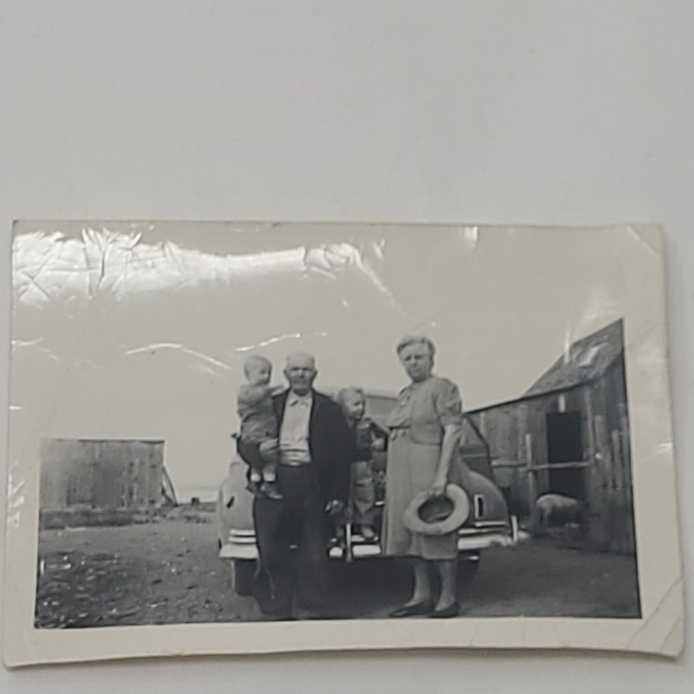 Vintage Family Photograph Homestead Farm House ,Sheep Mom Said Take Your Hat Off