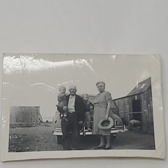 Vintage Family Photograph Homestead Farm House ,Sheep Mom Said Take Your Hat Off