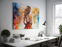 Beautiful Modern Woman Abstract Contemporary Painting Art, Trendy Hipster Decor