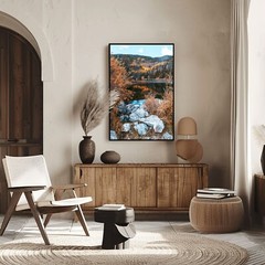 Moody Fall Reflections Framed Autumn Landscape Photograph Nature Wall Art