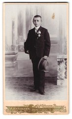 Photograph A. Hartmann, Gross-Schönau. i. S., boy in suit with flowers on the vine