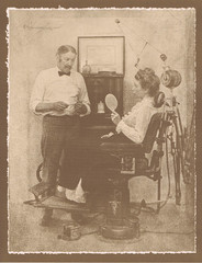NEWLY FOUND! HENDRICKSON B&W Sepia Photo Print DENTIST W/ FEMALE PATIENT 11×14″