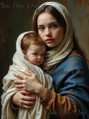 A3 Photo Mother Child Tenderness Artistic Glossy Paper Decor -015