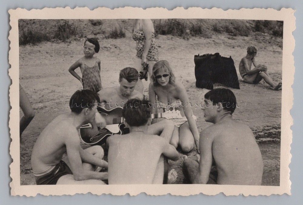 Teenagers Making Music at the Beach – Child Leisure Social History – Photo