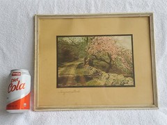 VINTAGE Wallace Nutting Colorized Photo HONEYMOON STROLL Nature Road 14 3/4″x12″
