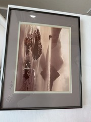 Vintage Signed Sepia Coastal Seascape Photograph Nielsen Metal Frame Matted