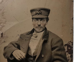 MID-19TH C AMERICAN ANTIQUE B & W OCCUPATIONAL TINTYPE RR CONDUCTOR