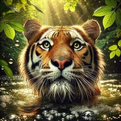 Digital Image Picture Photo Pic Wallpaper Background Tiger Water in Forest No. 1