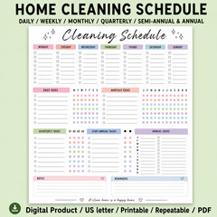 Digital | Editable Cleaning Schedule checklist, Home Cleaning Planner PDF