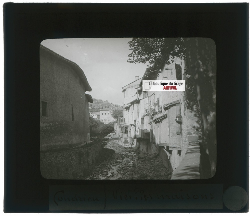 Old Houses, Condrieu, Vintage Photo Glass Plate, Positive 8.5X10 Cm