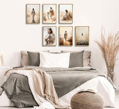 6Pcs Jesus Christian Canvas Wall Art Jesus Embraces the Lamb Jesus Walking On…