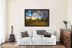 Windmill Photography Print: Kansas, Sunset, Prairie, Country, Picture, Photo