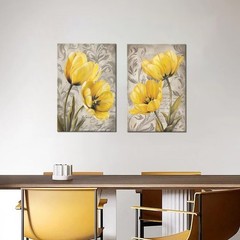 Yellow and Gray Flowers Canvas Wall Art Tulip Picture Prints Artwork Modern F…