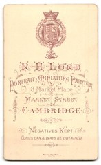 Photograph R. H. Lord, Cambridge, Market Street 13, Portrait of a Gentleman with Sc