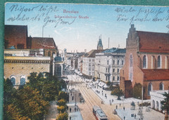 AK Breslau Postcard Church Tram Streetcar 1921 Wroclaw Photo Card Antique