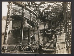 5 photographs view of Riga, blown up railway bridge with new bridge