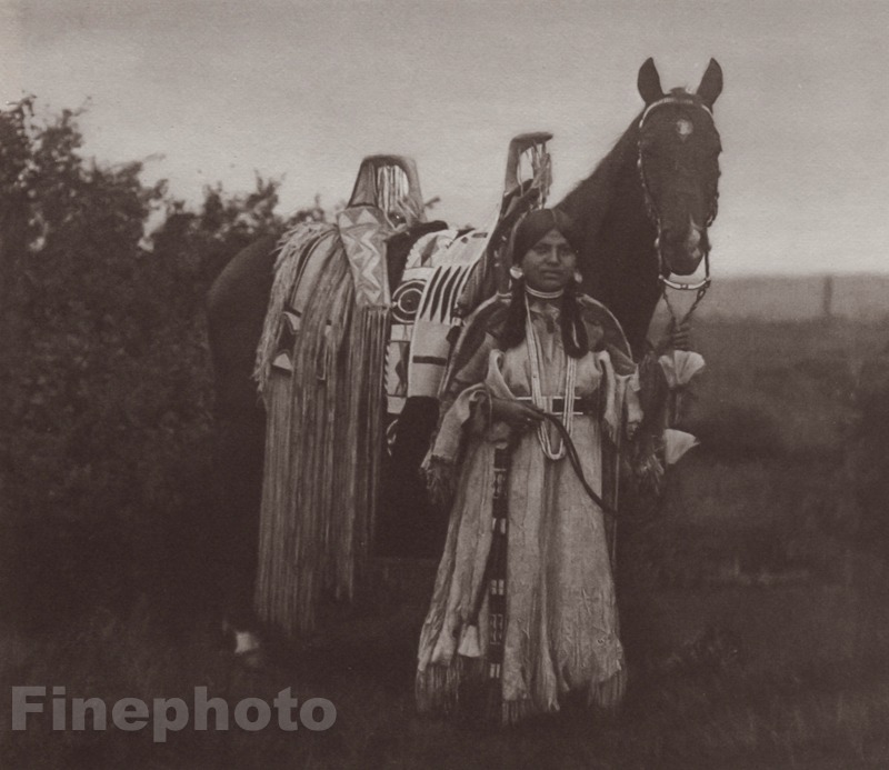 c.1900/72 Photo Gravure NATIVE AMERICAN INDIAN Cayuse Woman Horse EDWARD CURTIS