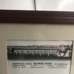 rare vintage black & white photograph of jockey, J. combest riding blonde Dude