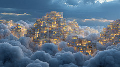 Dreamy City in Clouds Digital Art Ethereal Sky Architecture Desktop Wallpaper 4K