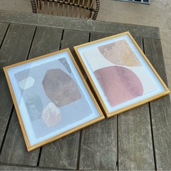 Project 62 Abstract Wall Art Set of Two Light Wood Frames Neutral Colors 16 x 13