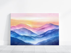 Blue Ridge Mountains Watercolor Painting, Landscape Nature Print, Sunset Blue