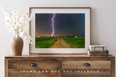Storm Photography Print – Picture of Lightning Bolt Down Dirt Road in Oklahoma
