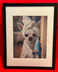 «Ready for my Bath»2D Flat, Chihuahua in Bathrobe Metal Wall Photo.Frame 15X12»